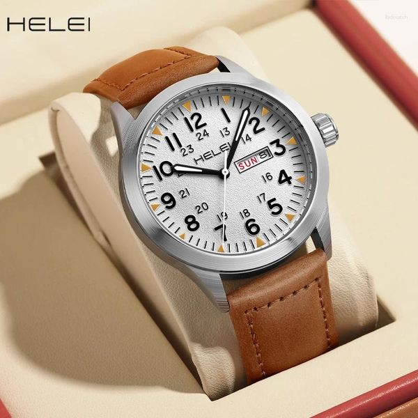 Montre-bracelets Helei Model 2024Khaki Field Series Mouvements de quartz de quartz de quartz sur les montres pour hommes