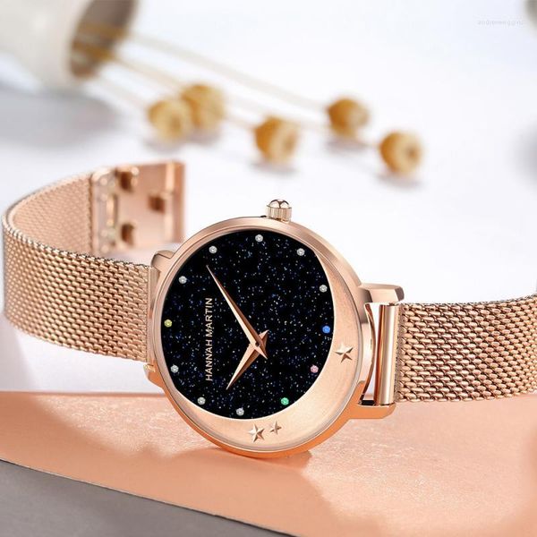 Relojes de pulsera Reloj para mujer de gama alta Movimiento importado de Japón Diamante de imitación Correa de malla de acero inoxidable esmerilado Cuarzo impermeable