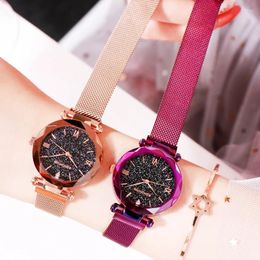 Relojes de pulsera Reloj de revestimiento al vacío impermeable con cinturón de malla de cielo estrellado para mujer de moda pequeña de gama alta