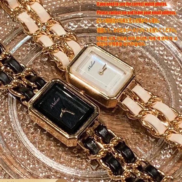 Montre-bracelets Brand de haute qualité classique Premiere Quartz Watch Gold Metal and Leather Band Simple Rectangle Wristwatch Bracelet Watches