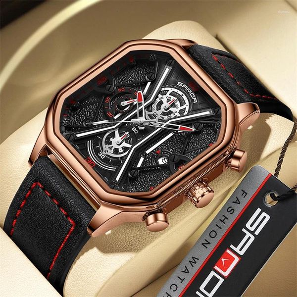 Montre-bracelets Bloc de couleur de haute qualité Design Men's Watch's Men's Watch Casual Versatile Style Sobre en cuir imperméable