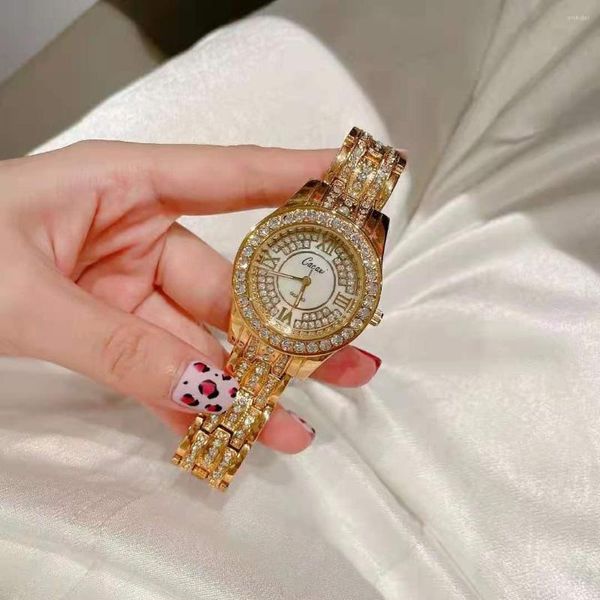 Montres-bracelets de haute qualité mode dames montre Quartz Bracelet femmes Top montres or avec strass