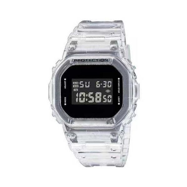 Montre-bracelets de haute qualité G-5600 Transparent Watch Band Male Watch LED Electronic Digital Ice with World Time Small Square Clock 302W