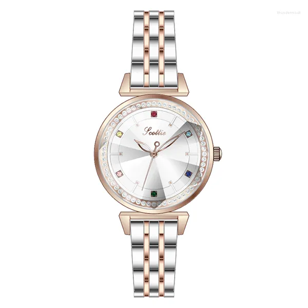 Montres-bracelets de haute qualité Japon Quartz Mouvement Cadran blanc avec des mains en or rose étanche dames montre goutte