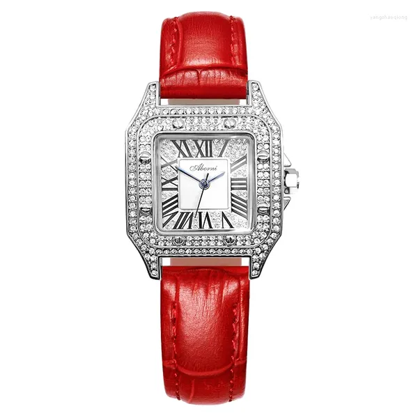 Relojes de pulsera Reloj de lujo de alta calidad para mujer, diseño creativo, esfera de diamante, correa de cuero, cuarzo multifuncional