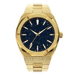 Relojes de pulsera Hombres de alta calidad Moda Frosted Star Dust Watch Acero inoxidable 18K Oro Cuarzo Analógico Muñeca para 221025263P