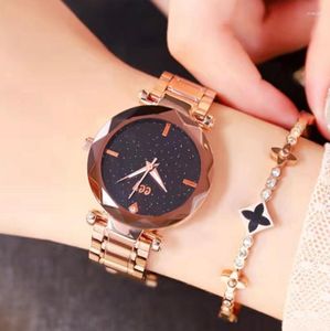Montres-bracelets de haute qualité or rose mystique violet dames de luxe style brillant dans le noir montre à quartz étanche étudiant fille horloge vintage