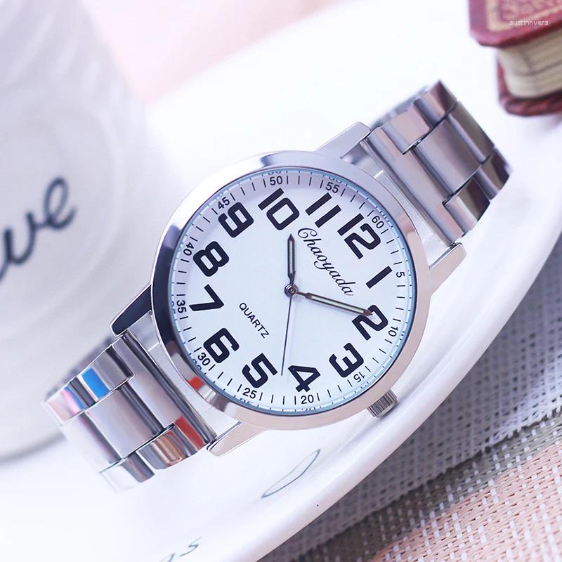 Wristwatches High Quality Young Old Woman Man Stainless Steel Quartz Wristwatch Big Digital Luminous Hands Waterproof Couple Gifts Watches