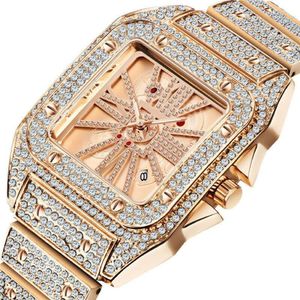 Polshipchates hiphop coole herenhorloges luxe diamant kwarts pols horloge kalender square ijs uit reloj hombre drop 305d