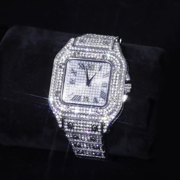 Montre-bracelets Hip Hop Iced Out Men Watch Watch Square Diamond Quartz Luxury Mens Wrist Wistes Gol
