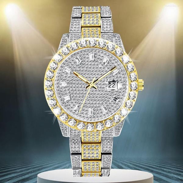 Montres-bracelets Hip Hop Iced Out Montre Pour Hommes Plein Diamant Hommes Montres Étanche De Luxe Quartz Montre-Bracelet Argent Or Relogio Masculino