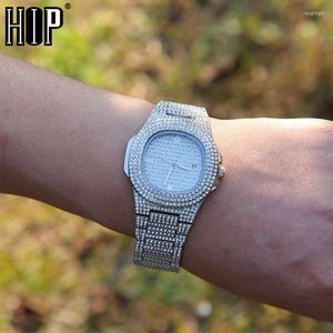 Polshipchates hiphop heren goud horloges luxe datum kwarts pols met micropave cz roestvrijstalen horloge voor dames heren sieraden