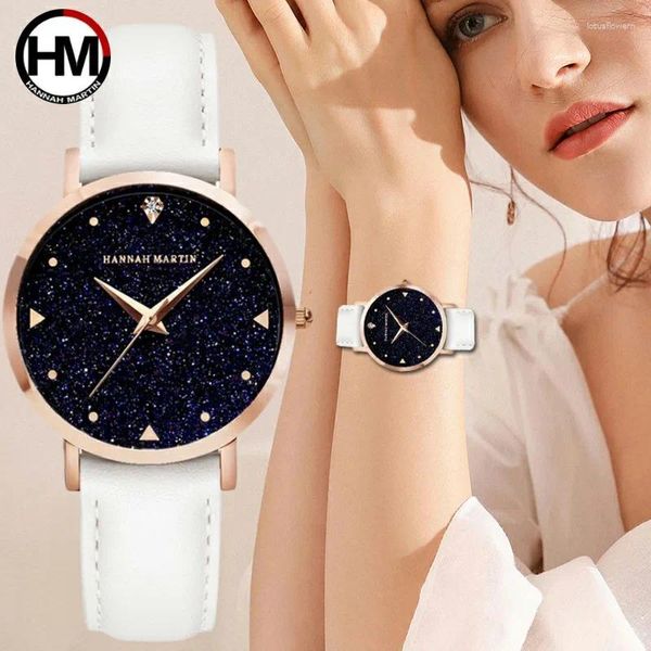 Relojes de pulsera HM Top Japonés Original Importado Movimiento Reloj de Cuarzo Damas Impermeable Cuero Flash Star Dial Mujer Reloj