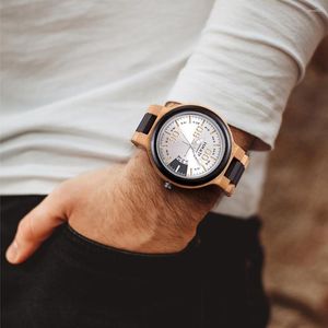 Polshorloges Hnatuy Relogio Masculino Wood Watch Men Erkek Kol Saati Kalender Display Japan Quartz Men 'Watches in Gift Box