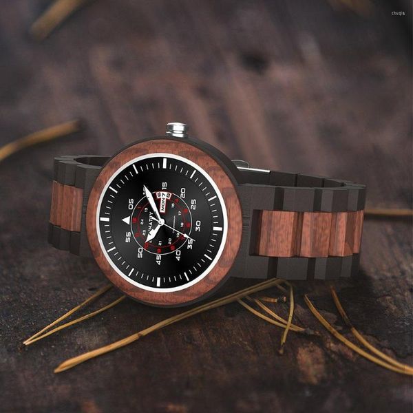 Relojes de pulsera HNATUY, reloj de madera, relojes para hombre, pulsera de calendario, movimiento de cuarzo clásico, madera para hombres, caja de regalo de aniversario