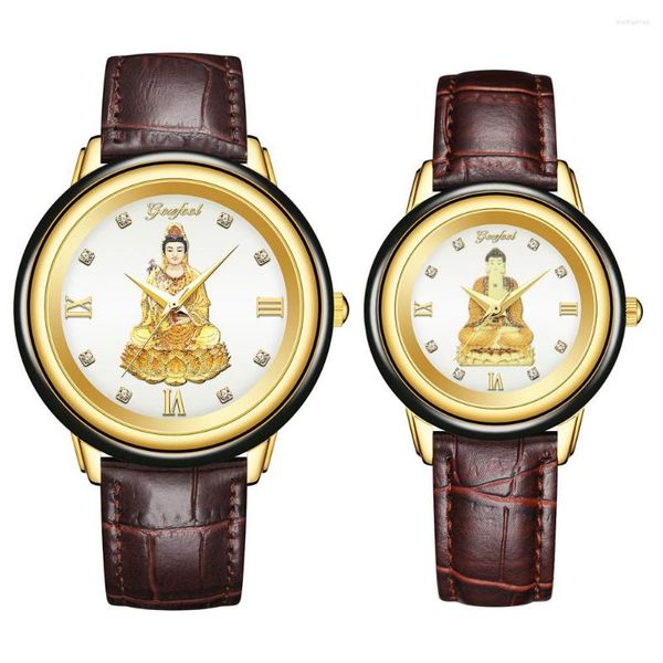 Montres-bracelets Saint Bouddha Jade Montre Couple Hommes Femmes Diamant Quartz Montre-Bracelet Pierre Cas Gemme Horloge Homme Homme Dames De Luxe Montres En Or