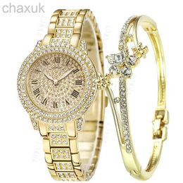 Montre-bracelettes Hot Fashion Femmes Luxury Diamond Montres Bracelet Bracelet Dames Quartz Regardez Rose Gold Womens Wristwatch Shiny Crystal Reloj Mujer D240417