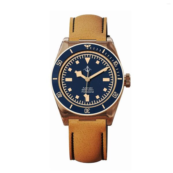 Mujeres de pulsera Hruodland Cusn8 Bronce Copper Retro Retro de 39 mm Mecánico Sapphire C3 Relojes de buzo para hombres impermeables de 20atm 20atm