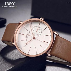 Relojes de pulsera marca IBSO, relojes de negocios de alta calidad para hombre, reloj de pulsera de cuarzo de cuero genuino para hombre, reloj Masculino