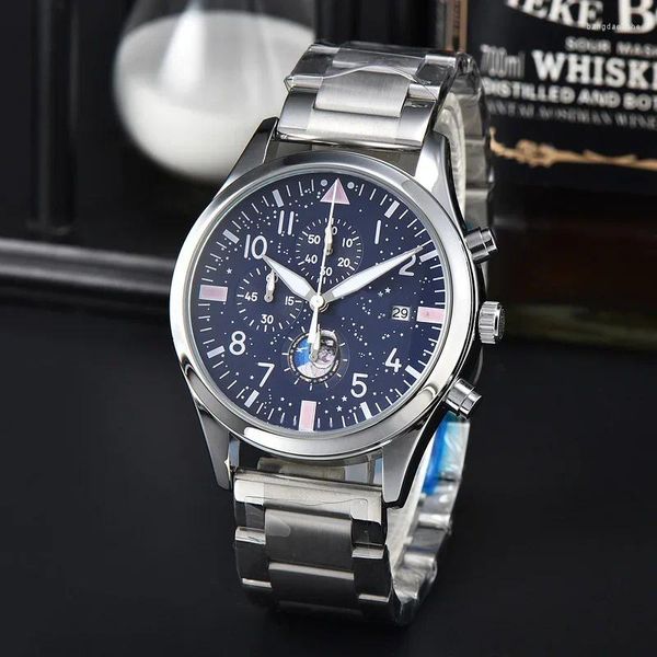 Relojes de pulsera IC Originales Relojes para hombres Correa de cuero Fecha automática Cronógrafo Cuarzo Reloj de pulsera impermeable Reloj masculino