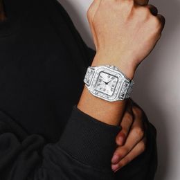 Montres-bracelets Ice Out Square Watch pour hommes Top Full Diamond Hommes Montres Ultra Mince Étanche Hip Hop Horloge Drop248D