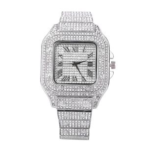 Horloges Iced Out Mannen Horloge Vierkante Diamondd Zwarte Cijfers Quartz Luxe Hip Hop Horloges Romeinse Klok Relogio Masculino 221018