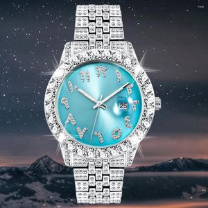 Montre-bracelets Iced Out Watch Men Arabe Numerals Luxury Montres pour Hip Hop All Diamonds Band Treproof Fashion Quartz Mens