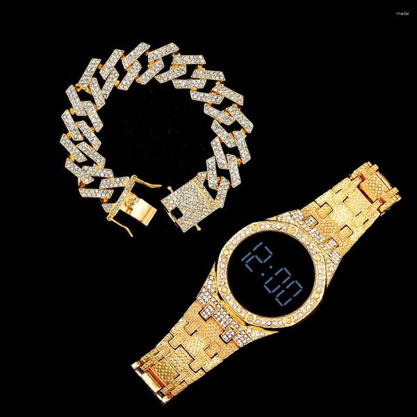 Montres-bracelets Iced Out Watch Hommes Full Diamond Hommes Montres Quartz Hommes Bracelet Set Étanche Hip Hop Horloge Cadeau Pour