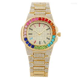 Armbanduhren Iced Out Uhr Top Diamant für Männer Frauen Kalender Quadrat Quarz Armbanduhren Unisex Relogio Drop Moun22