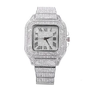 Montres-bracelets glacés femmes hommes montre carré diamant noir chiffres quartz luxe hip hop montres-bracelets horloge romaine relogio masculino 230823