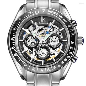 Montres-bracelets IK Coloring Montres pour hommes Automatique Mécanique Étanche Multi-fonction Squelette Luminou Tracymètre Horloges 3304