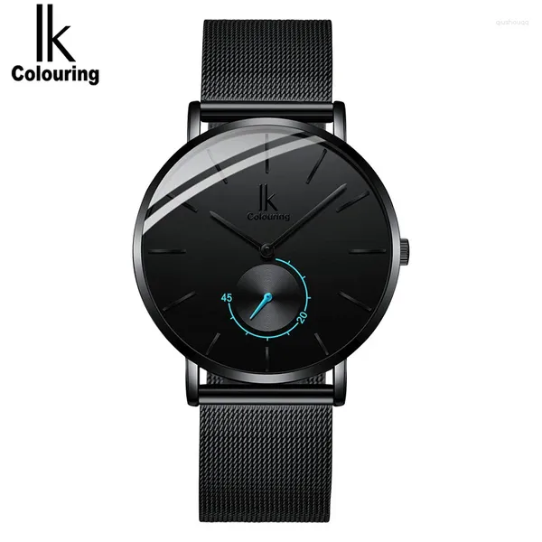 Relojes de pulsera IK Coloring Reloj ultrafino Reloj de lujo para hombres Correa de cuero de cuarzo Relogio Masculino