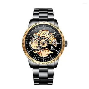 Relojes de pulsera IK Coloring Watch Hombres Relojes deportivos casuales Negro Esqueleto de acero completo Reloj mecánico automático Masculino