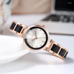 Relógios de pulso Imitação de disco de cerâmica relógio de quartzo relógios para mulheres luxo automático à prova d'água ladie pequena mulher elegante