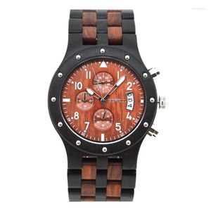 Polshorloges in de zomer van 2023 Luxury heren Watch Fashion Sports Watchs 6 Multi - Functional Quartz Wood Watchband Purple Light Tan