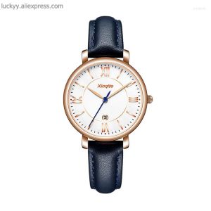 Polshorloges ins mode kwarts lady horloge roestvrijstalen riem rose goud dames wit roodbruine blauw lederen polshorloge a247