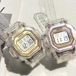 Horloges INS Harajuku Waterdicht Premium Feel Horloges Casual Sport Transparant Vierkant Nachtlichtend Digitale Elektronische Horloges voor Vrouwen 24329
