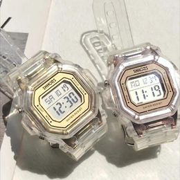 Horloges INS Harajuku Waterdicht Premium Feel Horloges Casual Sport Transparant Vierkant Nachtlichtend Digitaal Elektronisch voor dames