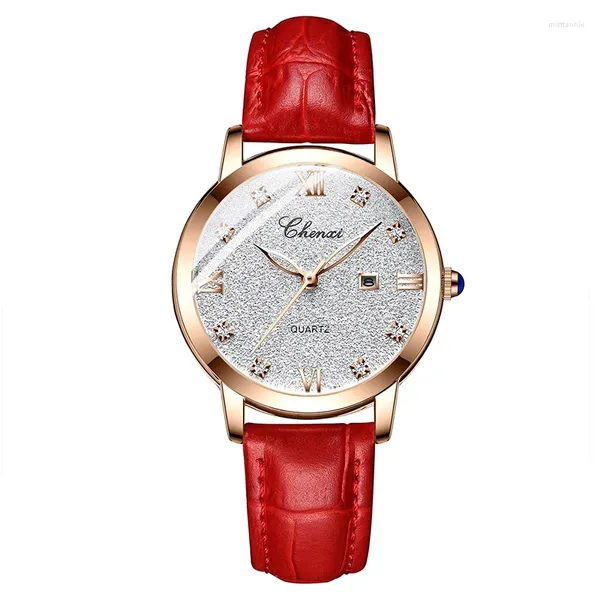 Relojes de pulsera Ins Starry Sky Ladies Watch Rose Gold Calendario Vestido para mujeres Cuero genuino Lujo Top Brand Reloj Casual