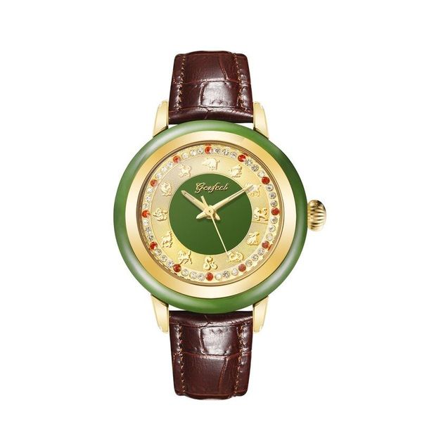 Relojes de pulsera RELOJ DE JADE DECORACIÓN DE INTERIORES 12 TIPOS DE RELIEVE RELOJES DE LUJO PARA DAMAS RELOJES DE CUARZO IMPERMEABLES PARA MUJER