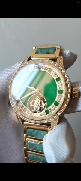 Horloges Jade Horloge Heren Automatisch Mechanisch Holle Saffier Spiegel Klassiek Cadeau High-end Luxe Zakelijk Heren Stoer Kerel Horloge