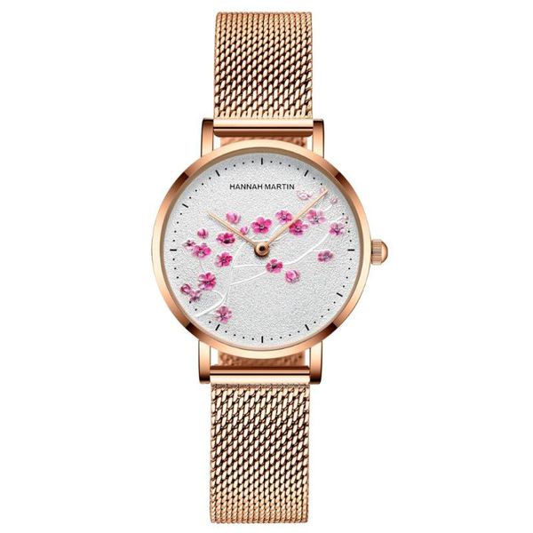 Relojes de pulsera Movimiento de cuarzo japonés 10D Flor de ciruelo rojo Banda de cuero genuino Reloj femenino Relojes de diseño para mujer Relojes de pulsera