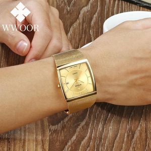 Montre-bracelets Japan Quartz Movement Watches Mens Wwoor Top Ultra Thin Gold Steel Mesh Watch For Men Square Empleproof