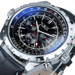 Polshorloges Jaragar automatisch horloge voor mannen Militaire multifunctionele multifunctionele 3 Sub-Dials Sport Mechanische horloges Top Leather Steel