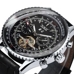 JARAGAR Automatisch horloge voor heren Multifunctionele subdials Militaire sport Mechanische horloges Luxe lederen band 231027
