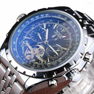 Montres-bracelets JARAGAR Grand Cadran Chronographe Haute Qualité Auto Date Tourbillon En Acier Inoxydable Montre De Mode Hommes Automatique Mécanique