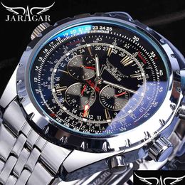 Montres-bracelets Jaragar Blue Glass Design Noir Sier Matic Montre En Acier Inoxydable Date Horloge Lumineux Hommes D'affaires Mécanique WR Dhgarden Otj21