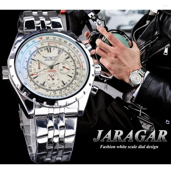 Montres-bracelets Jaragar Montre mécanique pour hommes de luxe grand cadran calendrier semaine affichage lumineux en acier inoxydable Reloj Hombre