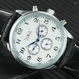 Polshorloges Jaragar Watch Men Simple Watches Automatic Mechanical 3 Working Sub-Dial Arabisch nummer Multifunctionele reloj
