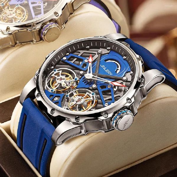Montres-bracelets JINLERY Double Tourbillon Montre Pour Hommes Montre-Bracelet Mécanique De Luxe Étanche Horloge Relogio Masculino